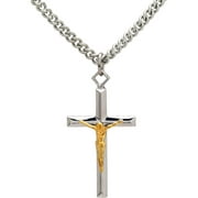 Brilliance Fine Jewelry Sterling Silver and 18KT Gold Plated Crucifix Cross on 24" Stainless Steel Chain Necklace