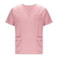 thumbnail image 7 of Jinhomg Scrubs Sets for Women Men Solid Color V-Neck Short Sleeve Work Tee And Long Pants Nurse Uniform with Pockets Pink,XXL, 7 of 7