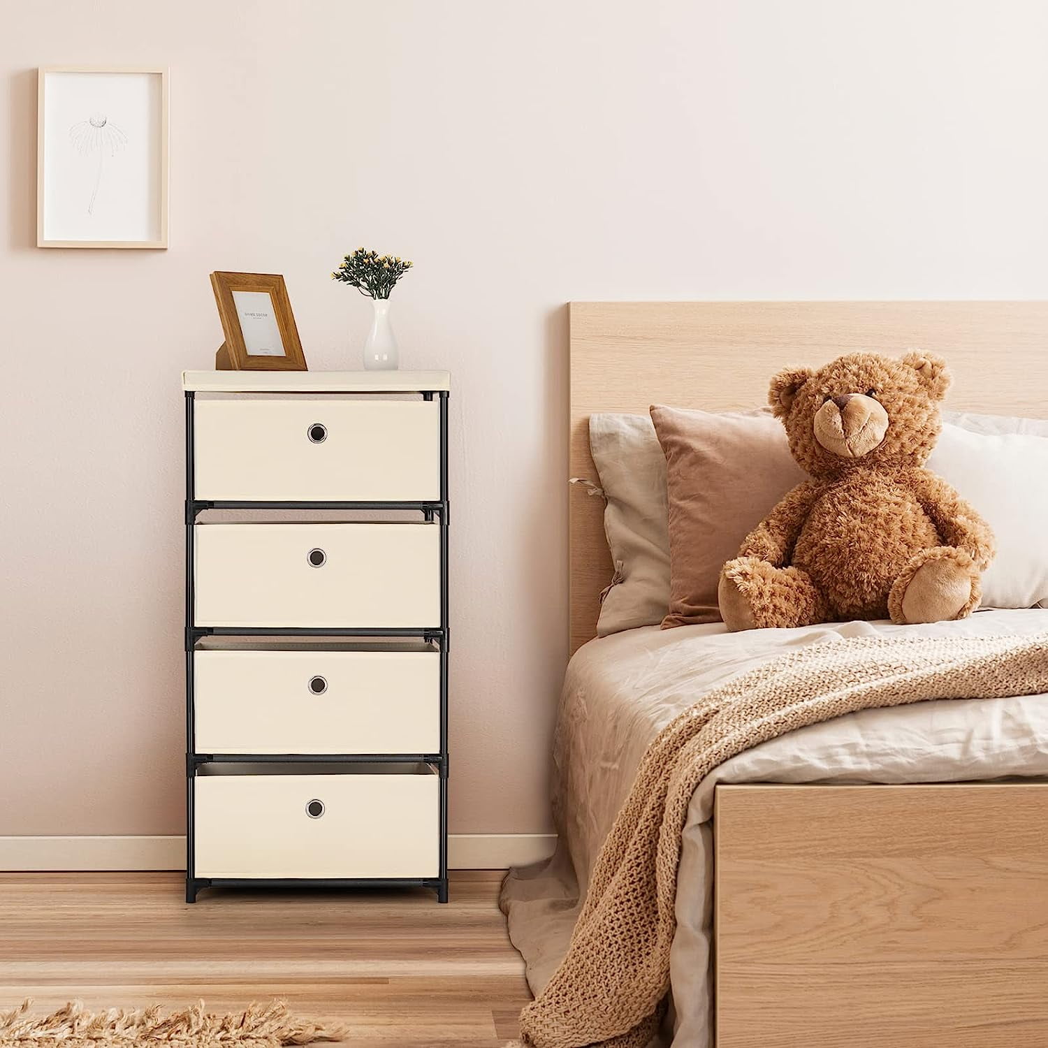 Fabric Storage Dresser 4 Drawers Storage Organizer, White