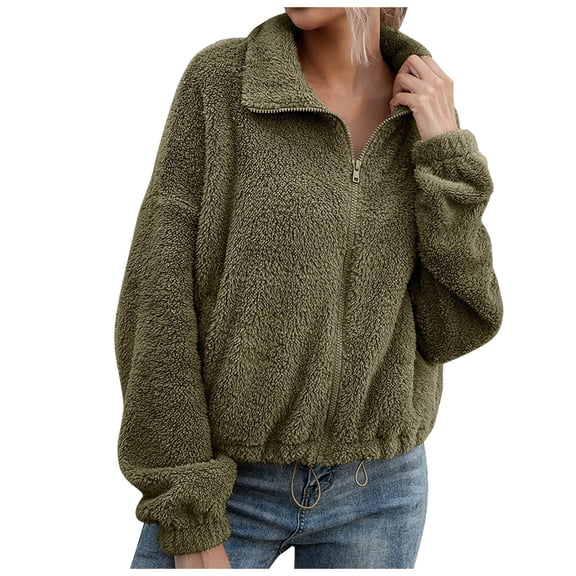 Women's Zip Up Shearling Hooded Cropped Teddy Jacket Coat