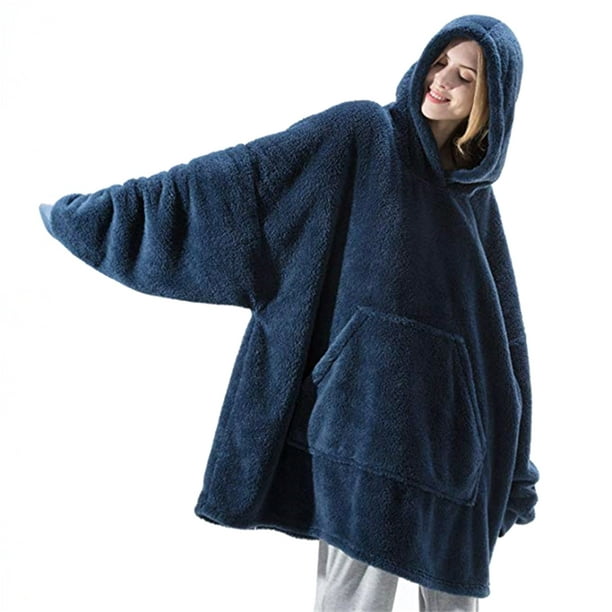 Blanket Hoodie, Winter Warm Wearable Oversized Fleece Hooded Sweatshirt  Blanket with Big Pocket 