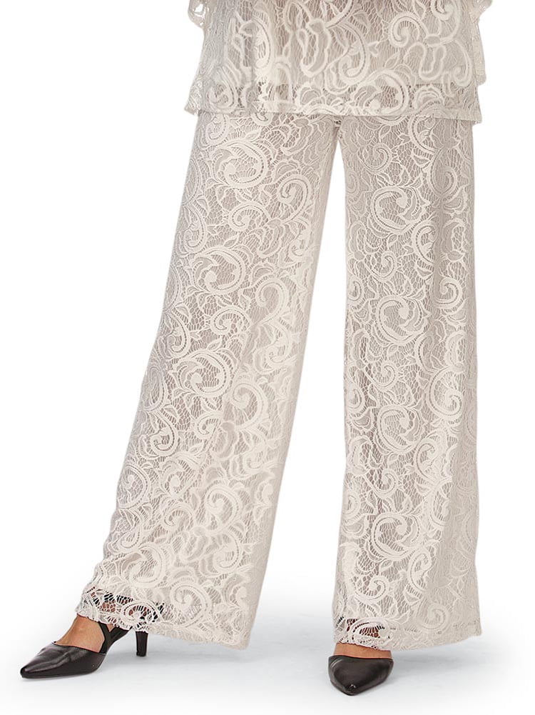 Elegant Wide Leg Lined Lace Pants with 