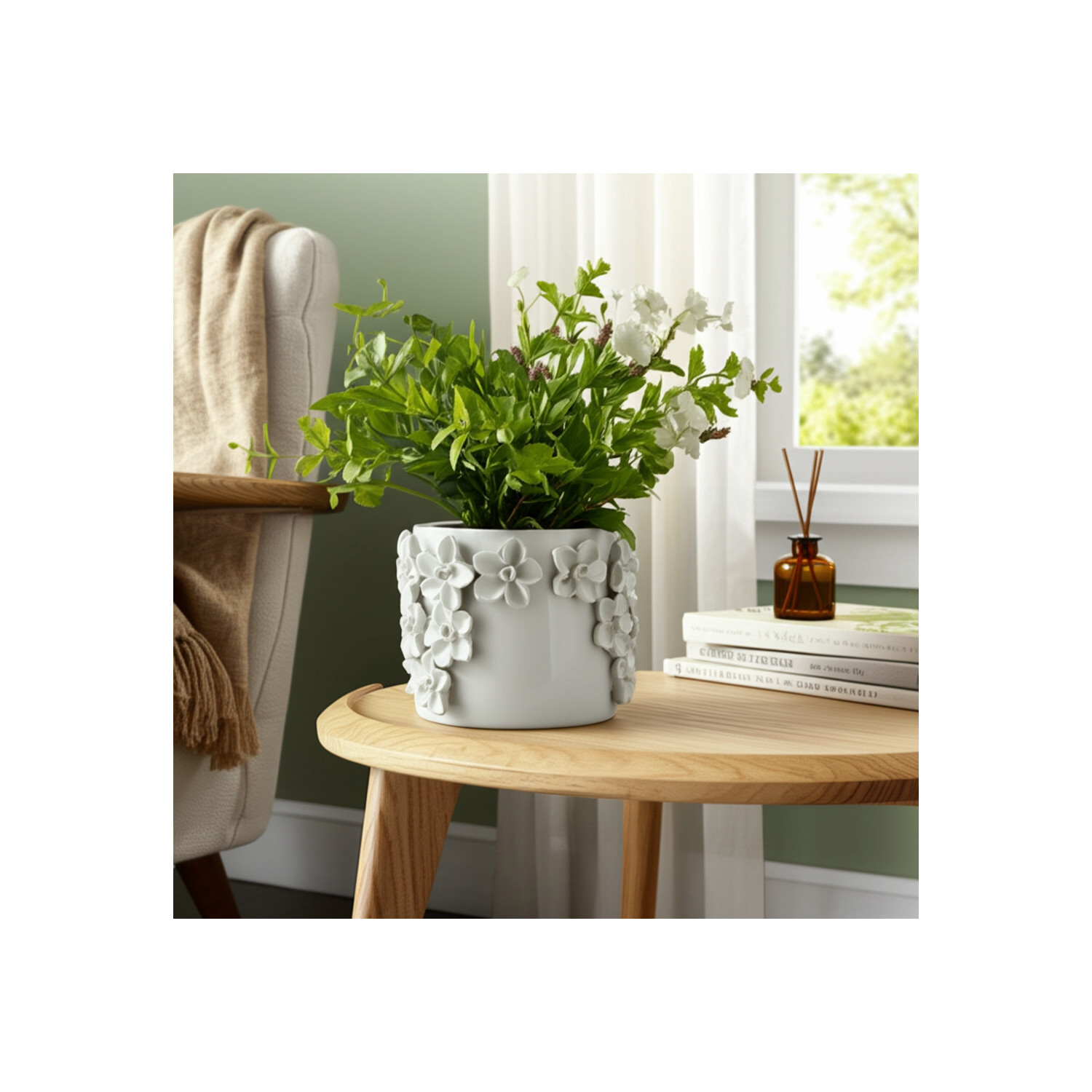 Ceramic Floral Planter for Home Decor - Decorative Flower Pot for Outdoor and Indoor Plant Styling - Ideal Plant Pot for Entryway Table, Patio Display, and Living Room Decor - 6", White