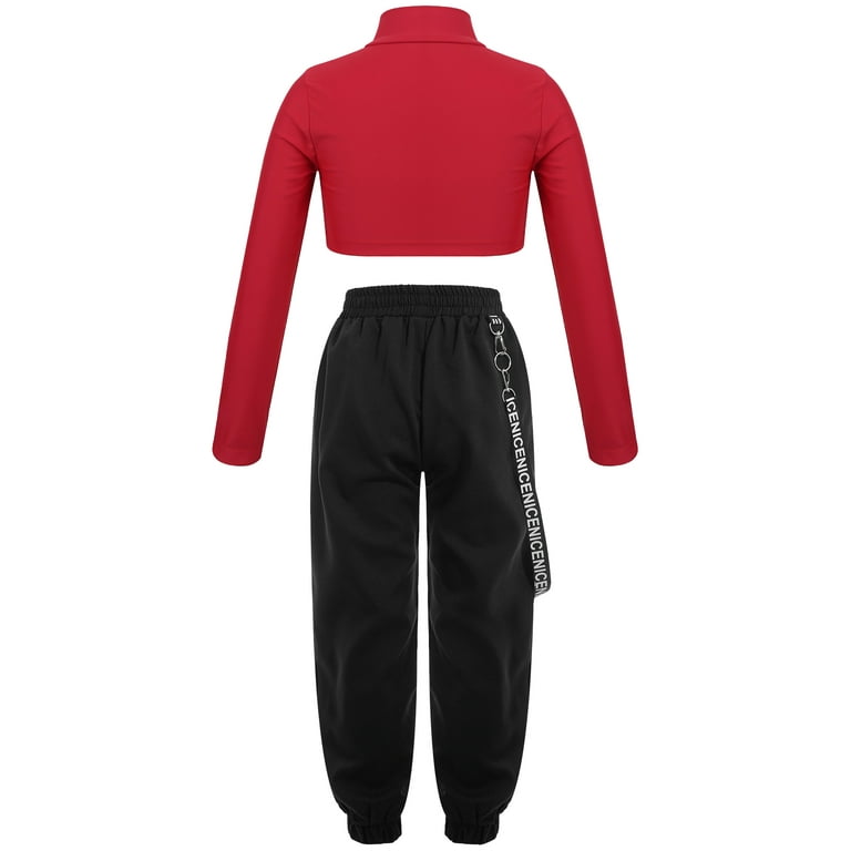 Yeahdor Girls Long Sleeve Crop Top with Chain Pocket Sweatpants