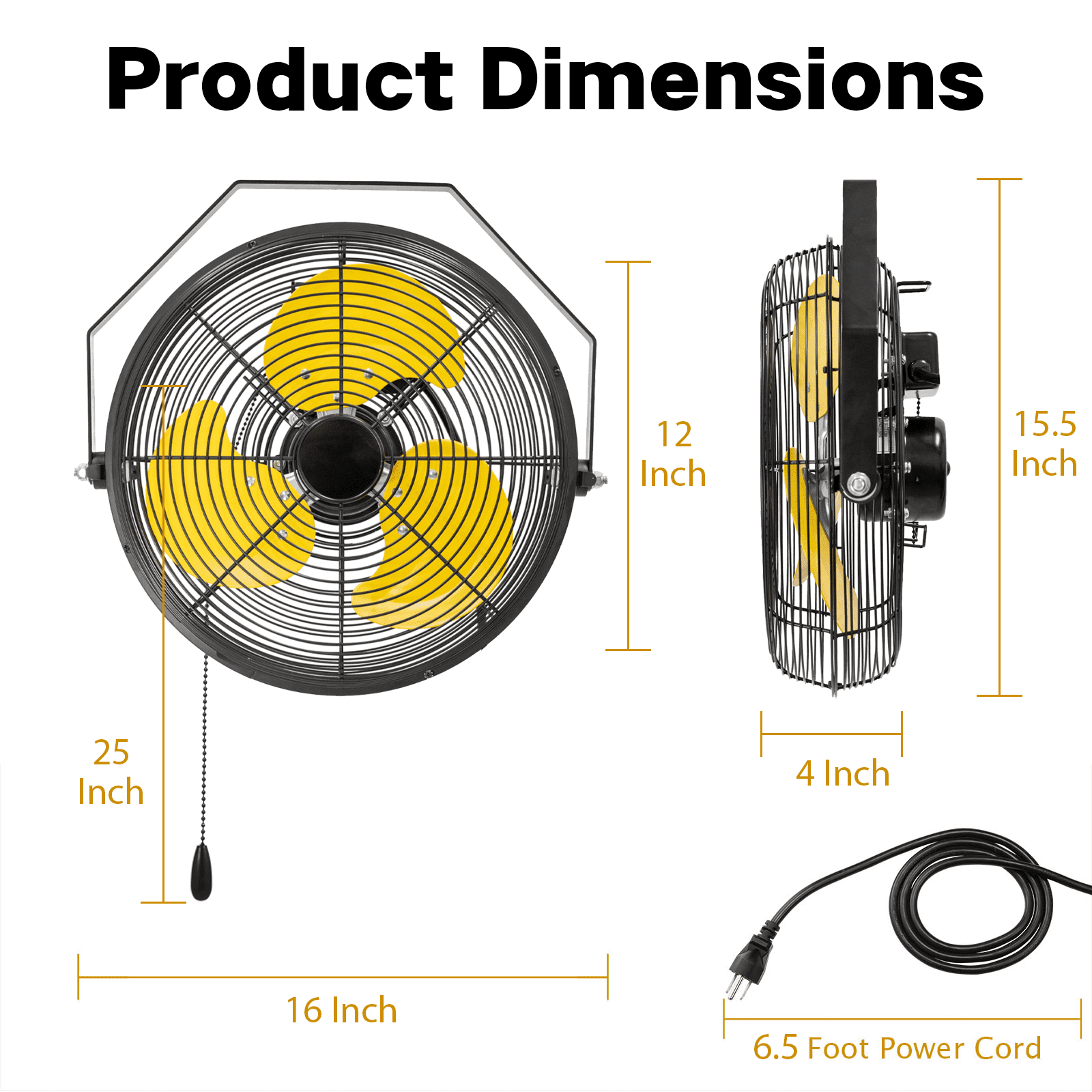 12 Inch High Velocity Industrial Wall Fan - 2400 CFM - 3 Speed - Industrial, Commercial Use - UL Safety Listed, 6 FT Cord