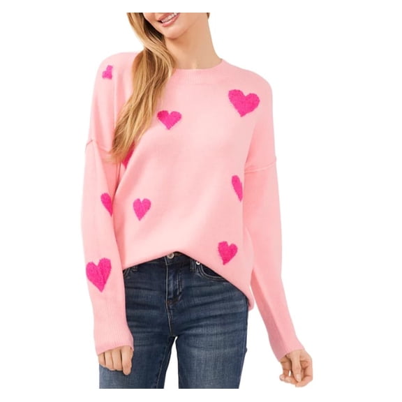 CeCe womens Heart Pattern Sweater, l, Pink