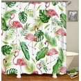 thumbnail image 3 of 4PCS Red Flamingo Shower Curtain Sets with Rugs, Waterproof White Fabric Shower Curtain, Tropical Green Palm Banana Monstera Leaves Plant Botanical Hawaii Modern Bathroom Decor, Flamingo Gifts, 3 of 7