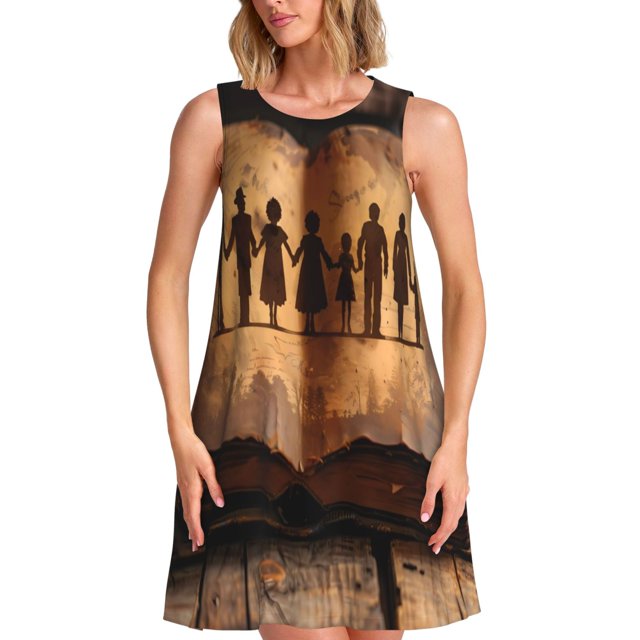 Disketp Vintage Family History Book para Vestido sin Mangas para Mujeres, Vestidos de Verano para Mujeres, Casual y Holgado para la Playa