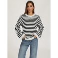 thumbnail image 4 of Womens Long Sleeve Sweater Striped Oversized Sweaters Casual Crewneck Knit Tops White XL, 4 of 7