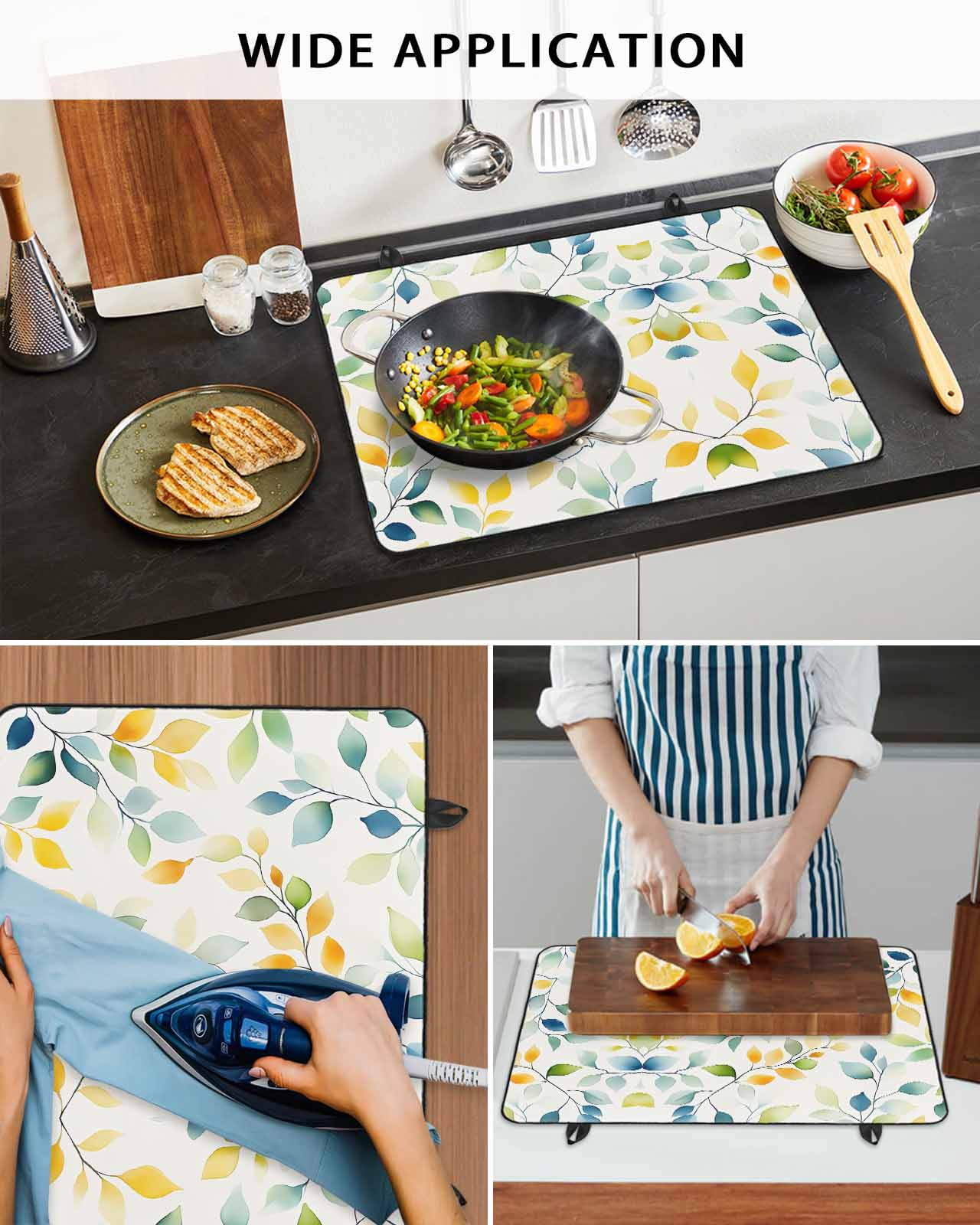 nqOlkjepod Large Induction Cooktop Protector Mat 24"x21", Spring Leaves Stove Top Covers for Electric Stove, Colorful Botanical Eucalyptus Vines Plants Stove Burner Cover Mats, Glass Top Stove Cover