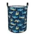 thumbnail image 1 of Balery Cartoon Surfer Sharks Cesta de ropa redonda con asas, impermeable, independiente, para ropa, juguetes, dormitorio y familia-Small, 1 of 6