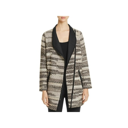 Nic + Zoe Womens Visionary Faux Leather Fringe Shawl Collar Jacket