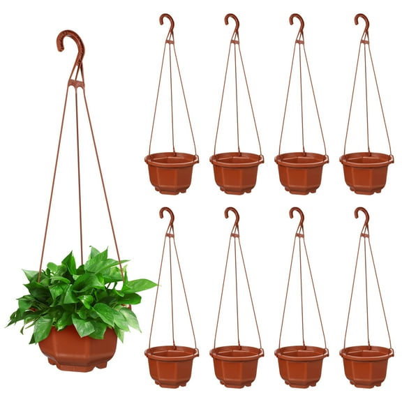 PAMINGONO Brown Plastic Nursery Hanging Pots for Outdoor Plants 38X5.15in 10Sets