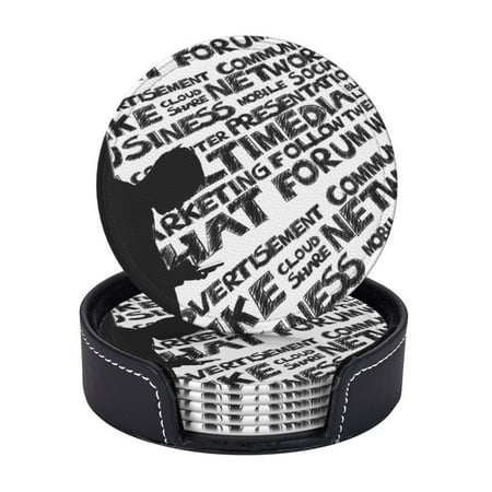 

LNWH Coasters Online Chatting Leather Round Coasters Set of 6 for Kitchen Dining Room Living Room Bar - Tabletop Waterproof and Anti-scald