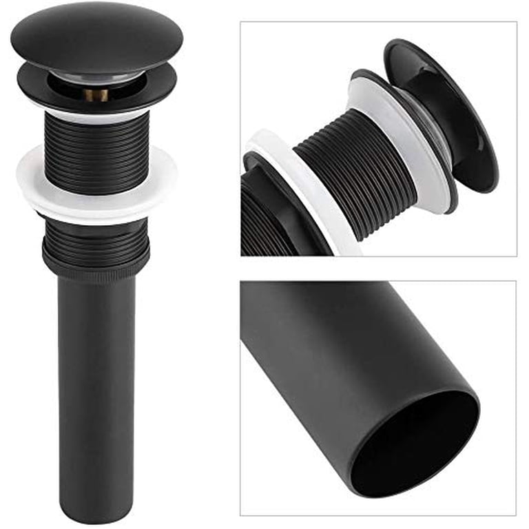 ESFORT Bathroom Sink Drain Stopper - Matte Black, No Overflow, Fits Vessel & Vanity Sinks