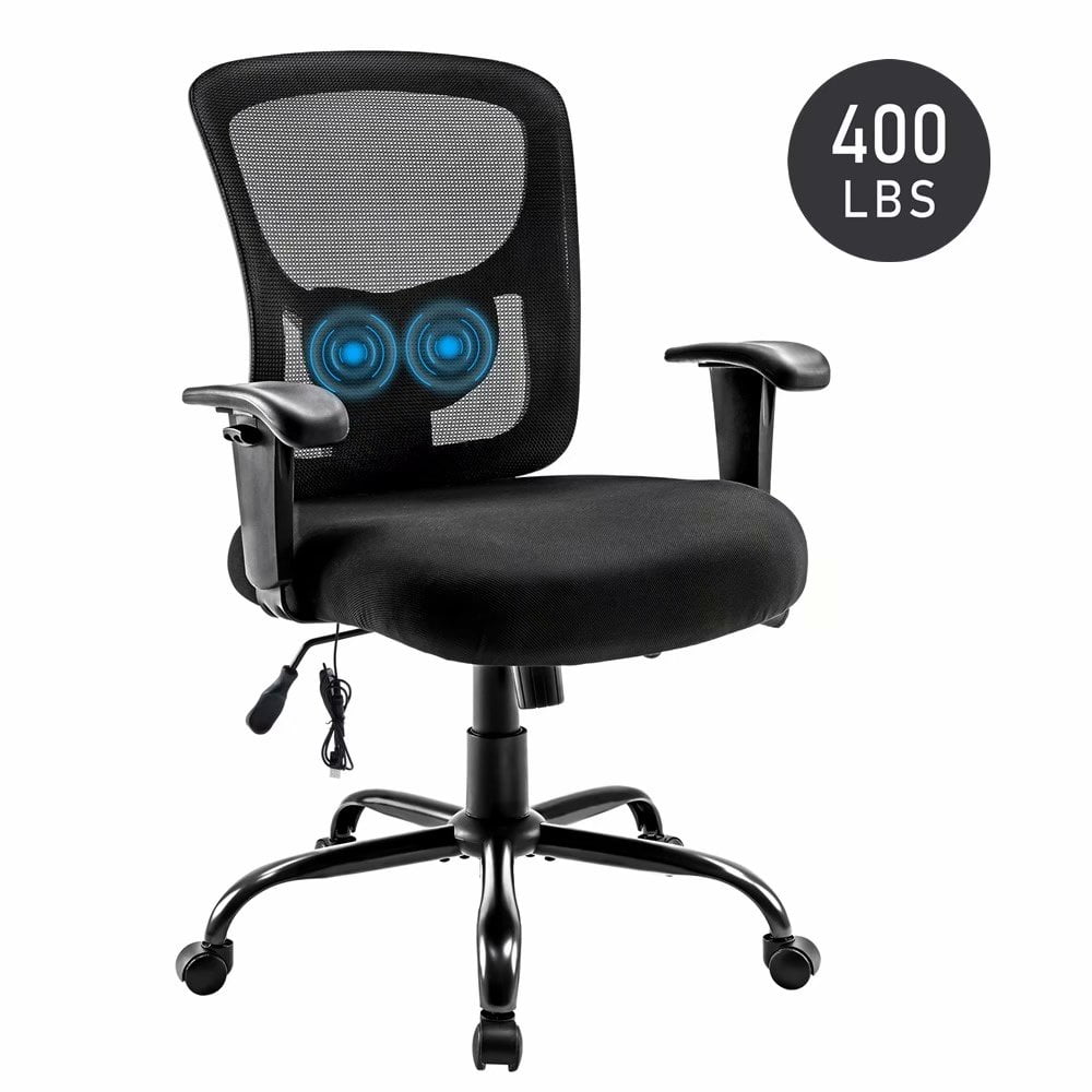 Bigroof Big and Tall Office Chair, Heavy Duty 400lbs Wide Seat Computer Desk  Chair with Massage Lumbar Support Adjust Armrest Executive Rolling Swivel  Adjustable Mid Back Task Chair 