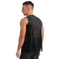 thumbnail image 4 of iiniim Mens Western Cowboy Outfit Open Front Faux Suede Tassel Vest With Hollow-out Chap Pants Black L, 4 of 7