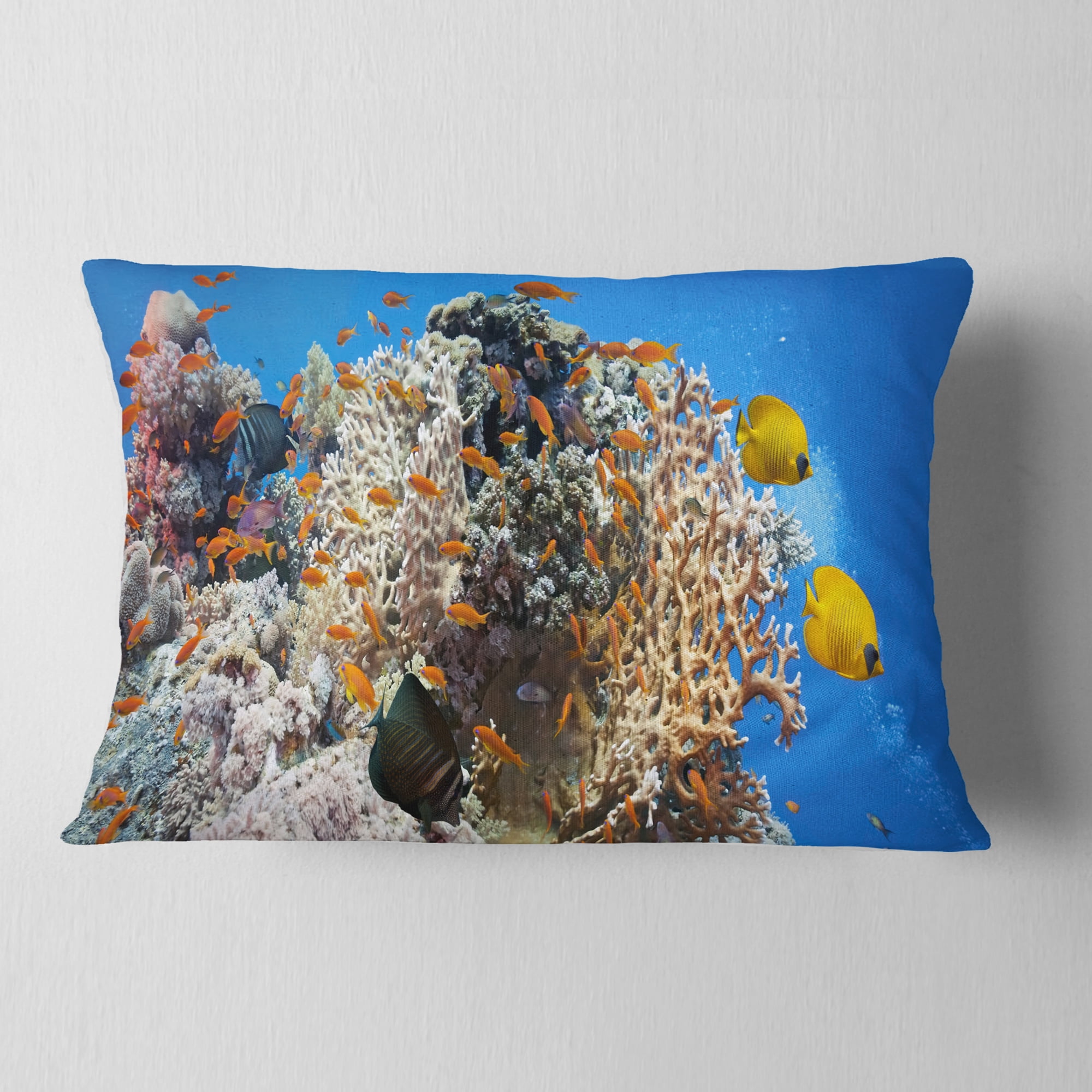 Designart Coral Scene Panorama - Photography Throw Pillow - 12x20