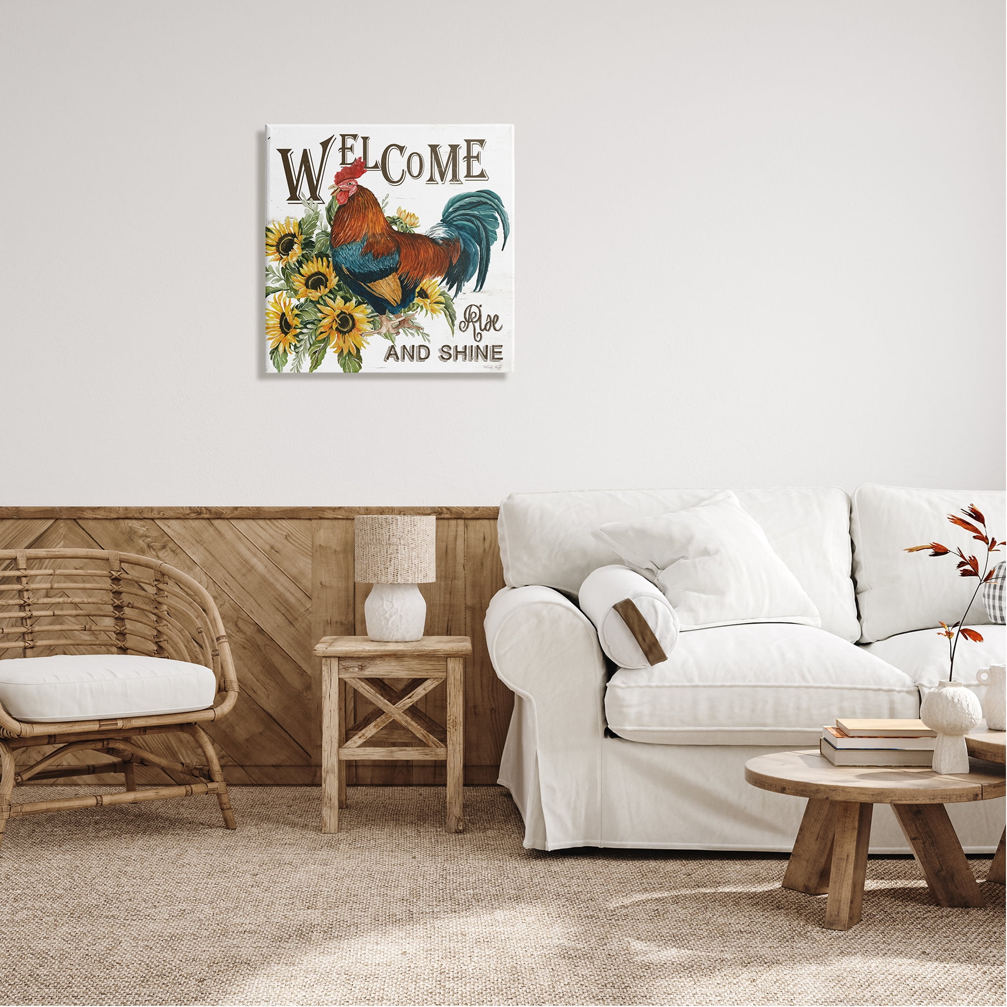 Stupell Industries Rise & Shine Rooster Botanical & Floral Painting Gallery Wrapped Canvas Print Wall Art, 24 x 24