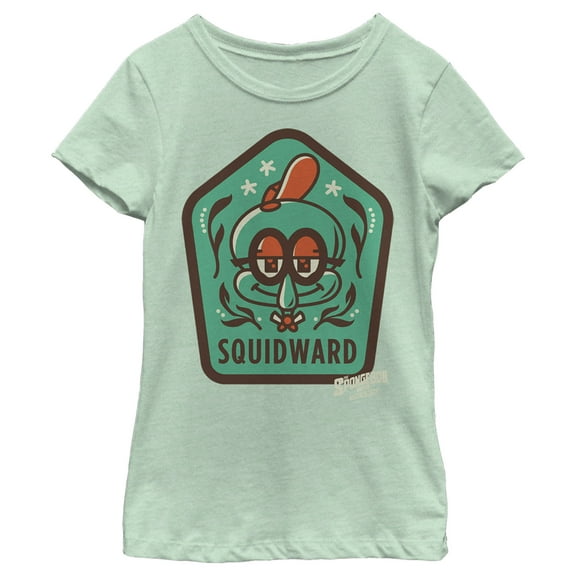 Girl's SpongeBob SquarePants Sponge on the Run Young Squidward Patch Graphic Tee Mint Large