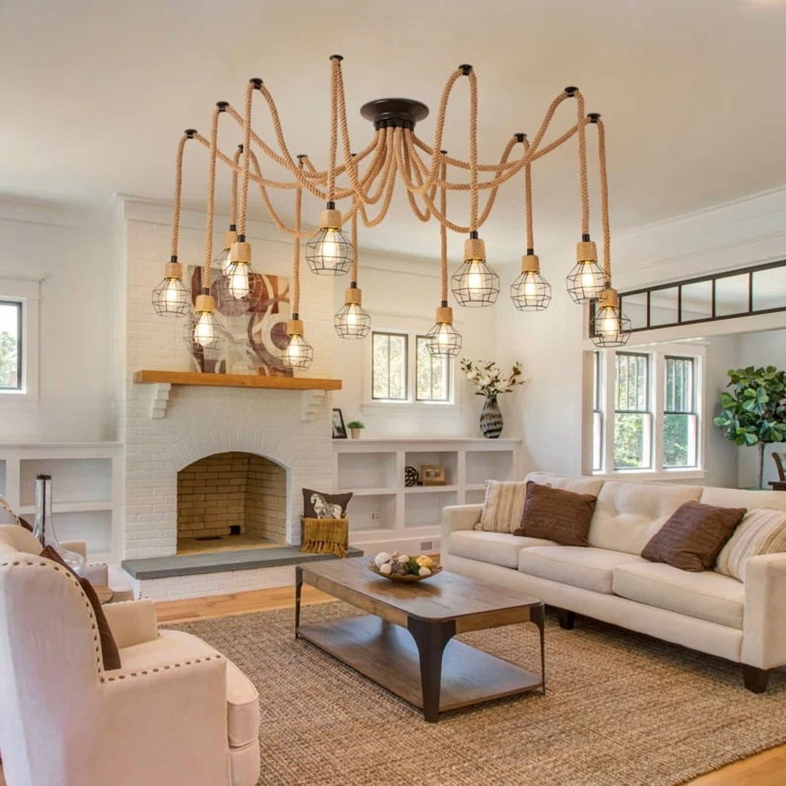 UEEYAC Vintage Hemp Rope Pendant Light Fixture