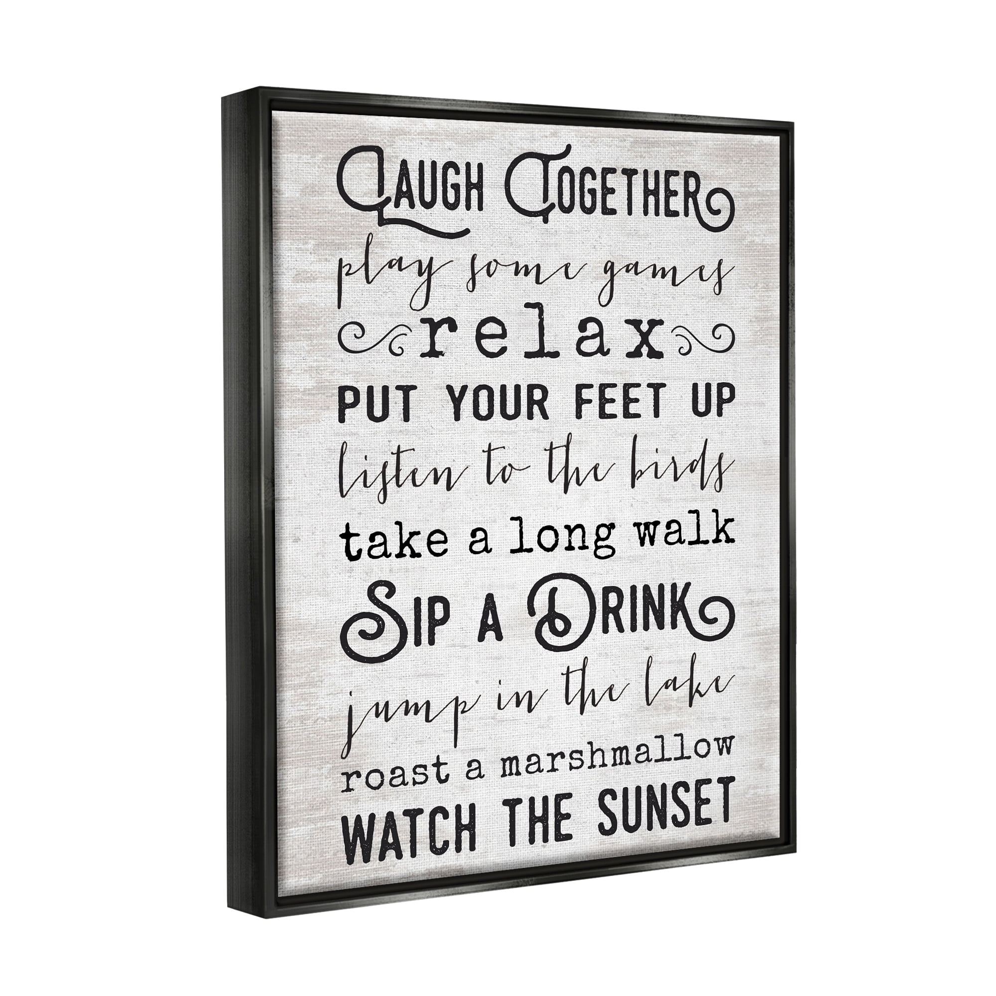 Stupell Industries Lake Rules Relaxing List Rustic Weathered Pattern Graphic Art Luster Gray Floating Framed Canvas Print Wall Art, Design by Lettered and Lined