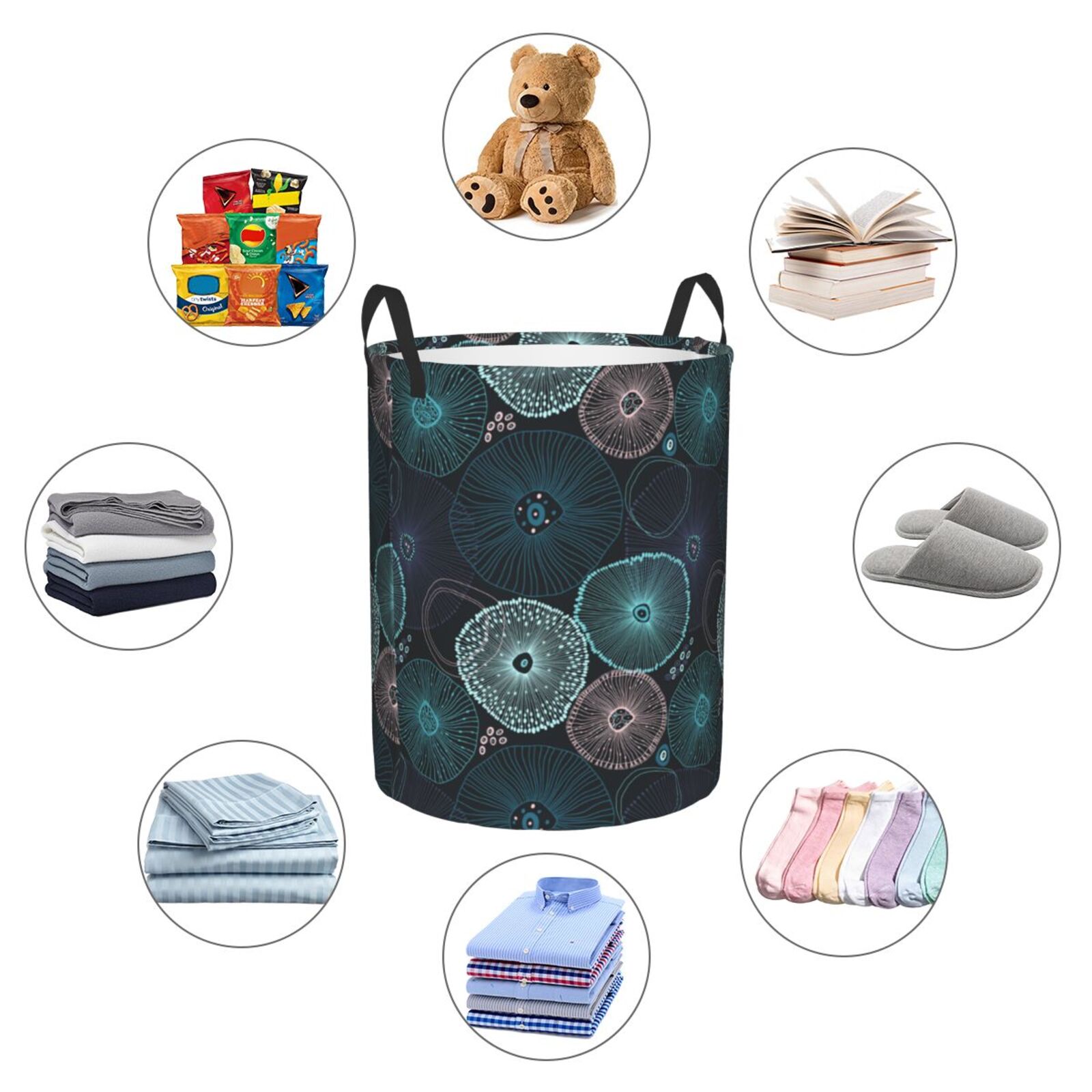 Large Laundry Basket with Handles - Jellyfish Pattern No.9028 Kids Baby Dirty Clothes Laundry Hamper for Bedroom Aesthetic