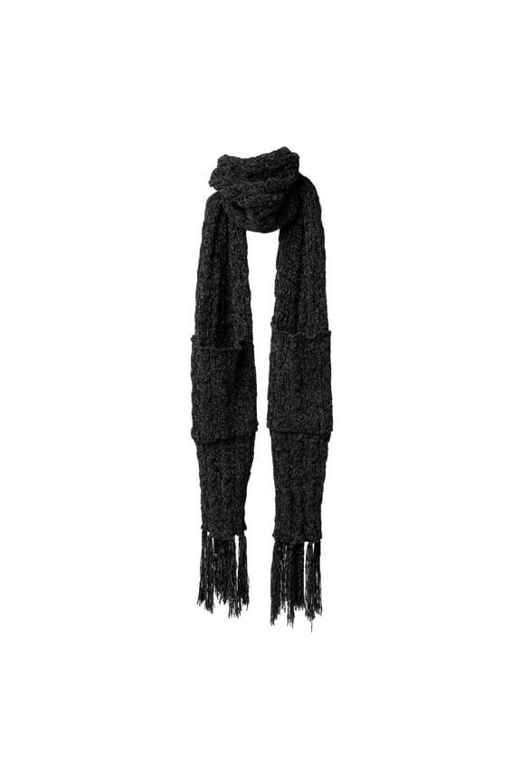 Soft Knit Chenille Knotted Fringe Pocket Scarf - Black (Women's)