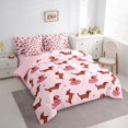 thumbnail image 2 of Homewish Kawaii Pet Dachshund 7-Piece King Bedding,Cartoon Animals King Bed in a Bag,Pink,Pink Reversible, 2 of 8