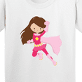 thumbnail image 4 of Inktastic Superhero Girl, Cute Girl, Brown Hair, Pink Cape Youth T-Shirt, 4 of 5