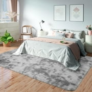 Qunler 5 x 8 Rug for Living Room, Large Washable Shag Rug, Indoor Modern Tie-dye Area Rugs for Bedroom, Rectangle Fluffy Home Carpets, Gray
