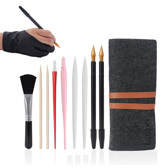 Herramienta de arte para pintar y rayar Juego de 11 herramientas de dibujo para rayar, incluye guante de artista, bolsa de herramientas, bolígrafos para colorear, lápiz óptico de plástico y madera, ra