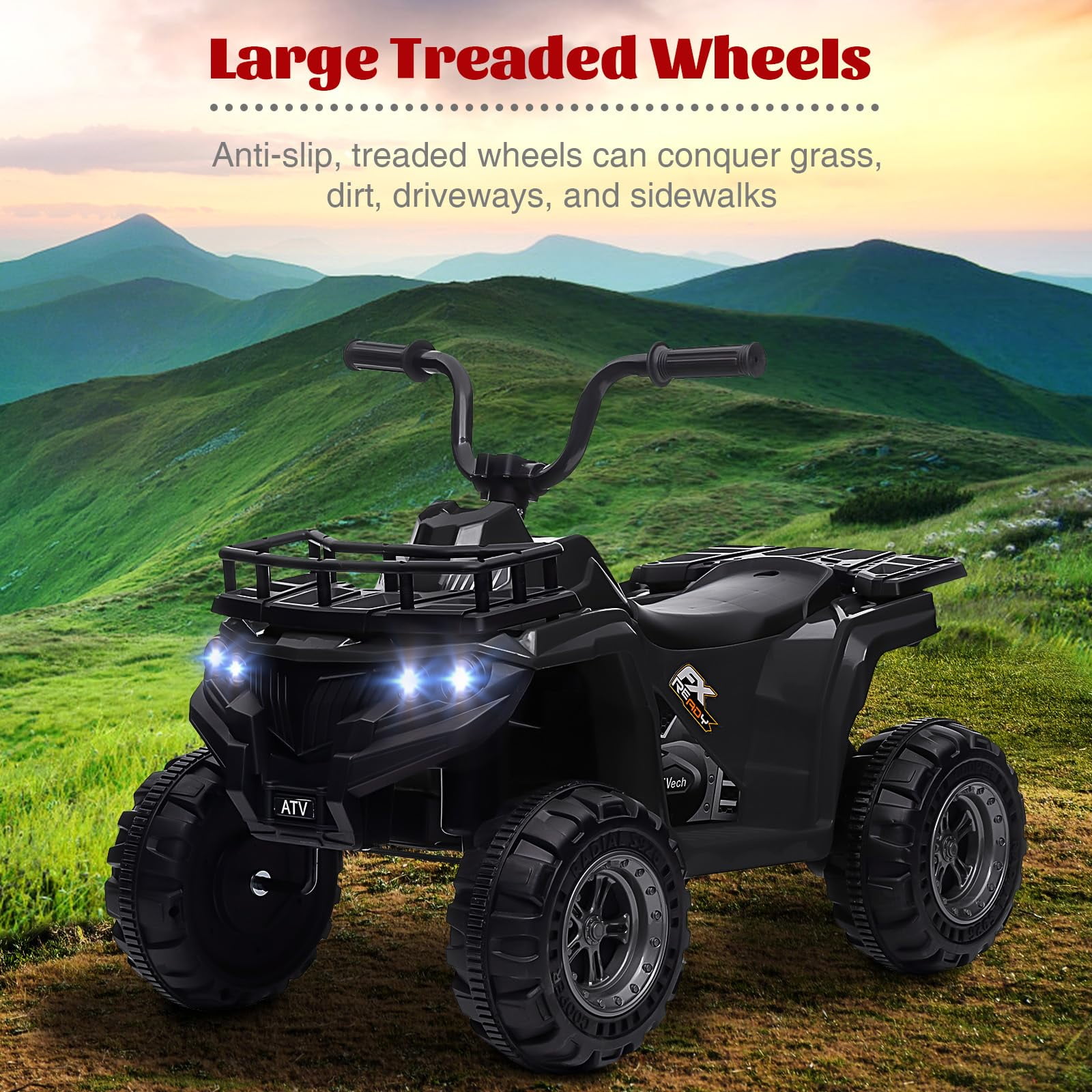 TROPOW 12V Ride On Toys for Boys,Kids Ride On ATV,4 Wheeler Electric Vehicle for Kids,Battery Powered Quad Toy Vehicle with Music,Horn,High Low Speeds,Led Lights,Electric Ride On Toy,Black
