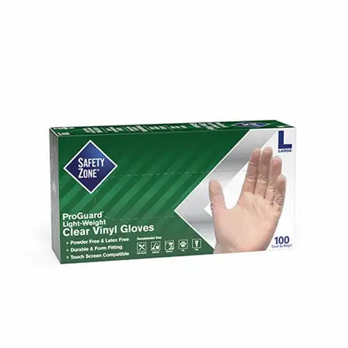 The Safety Zone SZNGVP9LGHH Powder Free Clear Vinyl Gloves - Clear, Large