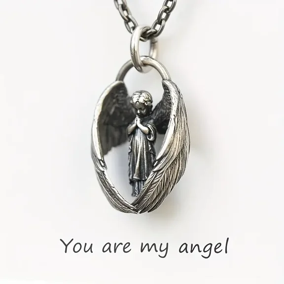 1pc Classic Fashion Angel Pendant Necklace - Men's Trendy Hip Hop Punk Amulet Jewelry with Lucky Blessing Design - Unisex Gift Idea