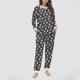 thumbnail image 1 of Conjunto de top y pantalones de poliéster con bolsillos largos y estampado de cuello redondo informal para mujer, 1 of 6