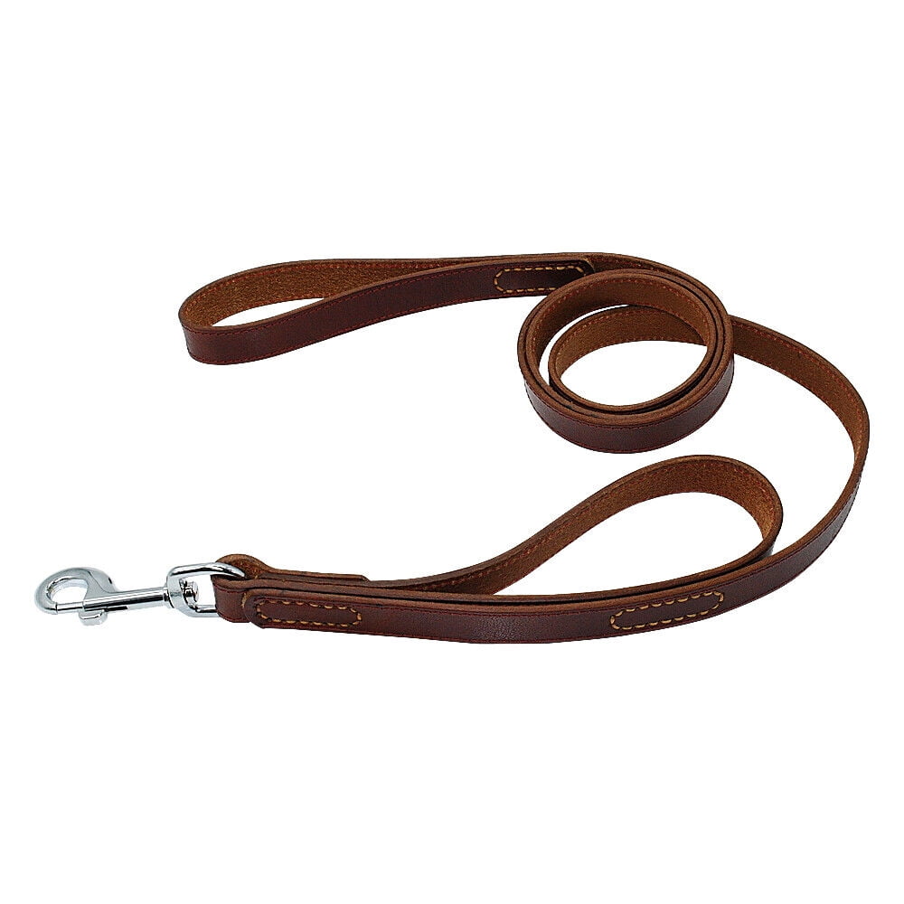 Wide Thick Genuine Leather Dog Leash with Dual Handle Pet Traffic Leashes for Large Dogs