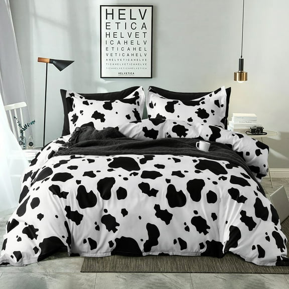 Flxxie Ultra Soft Microfiber Cow Print Duvet Cover&Pillow Sham Set with Corner Ties, Twin, 2 Pieces