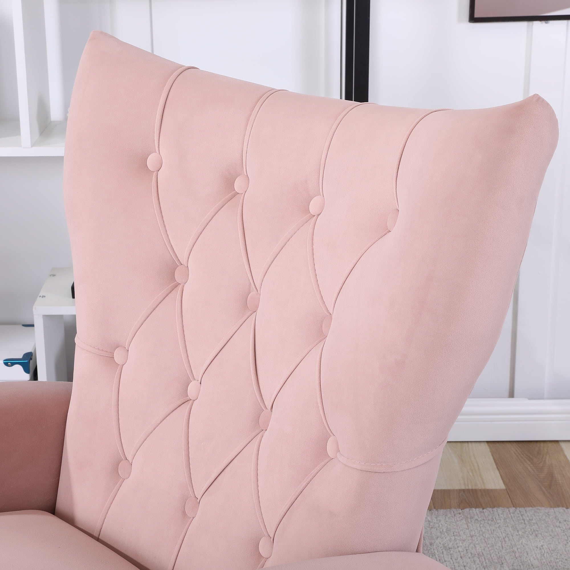 Kadyn Rocking Chair Nursery Armchair with High Back for Baby Room, Pink Kadyn Rocking Chair Nursery Armchair with High Back for Baby Room, Pink