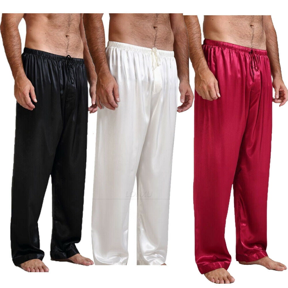 Men Satin Silk Pajamas Nightwear Long Pants Lounge Pant Summer ...