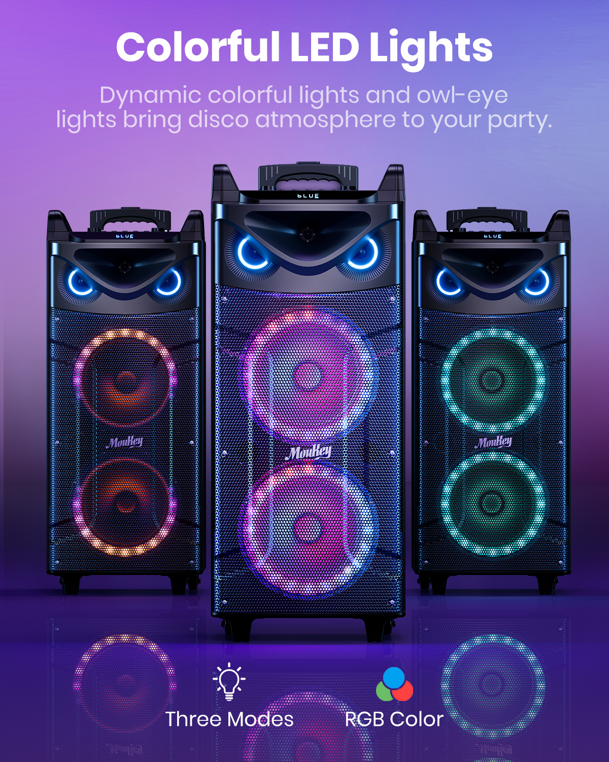 Moukey Karaoke Machine with Dual 10" Woofers, 2 Mics photo 4