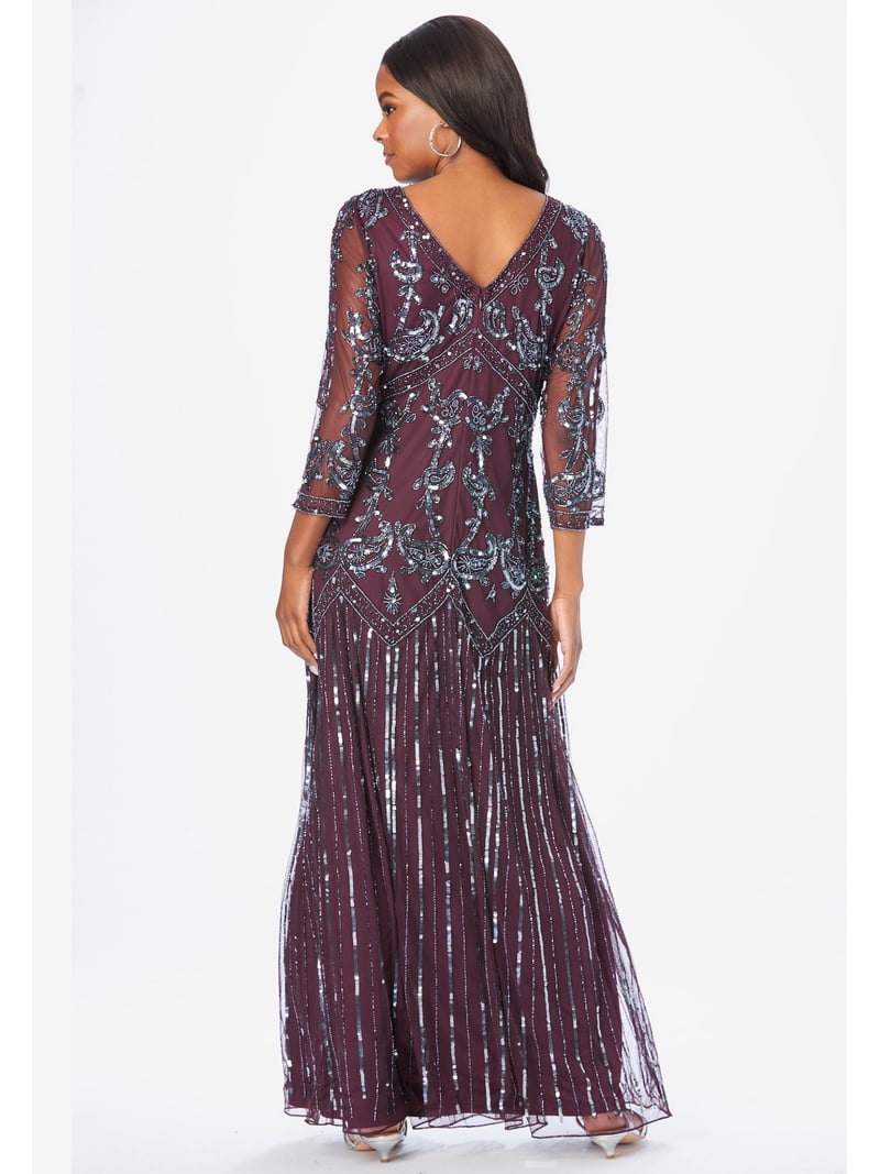 plus size beaded maxi dress Primavera Plus-Size Long Beaded Prom Dress 14045 Nude Gold / 000