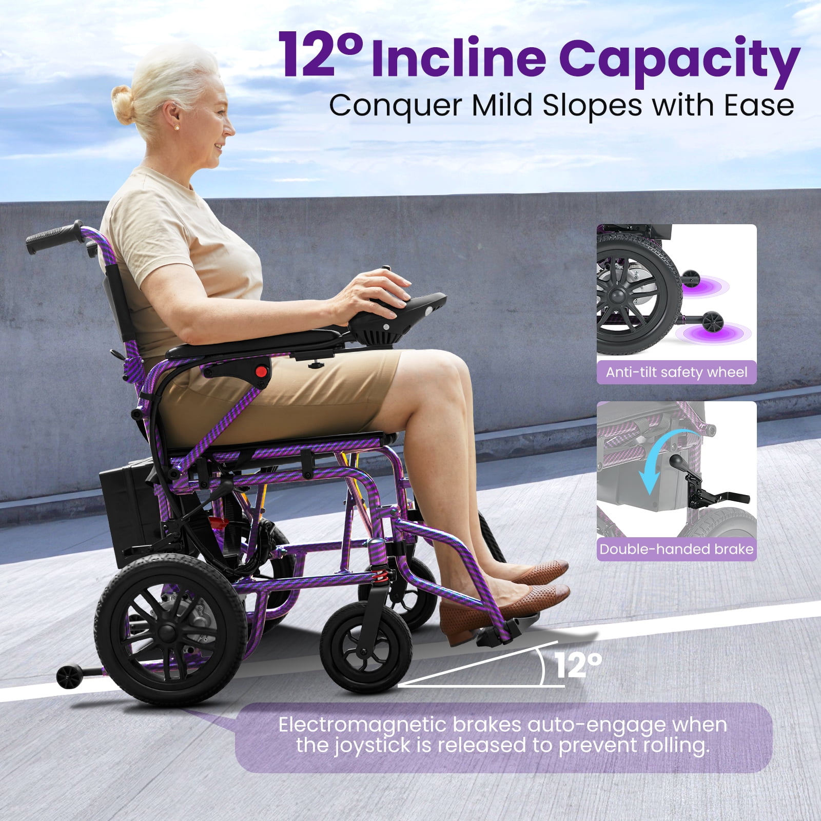 Upgrade 20+ Miles Range Electric Wheelchairs for Adults,Arshin Electric Wheelchair Lightweight Foldable with 360°Joystick,All Terrain Dual Motors Silent,USB Port,286+ lbs Capacity(Purple)
