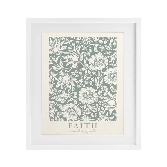 Stupell Industries Traditional Faith Quote with Floral Pattern White Framed Print Under Glass, 17 x 21, by Wild Apple Portfolio