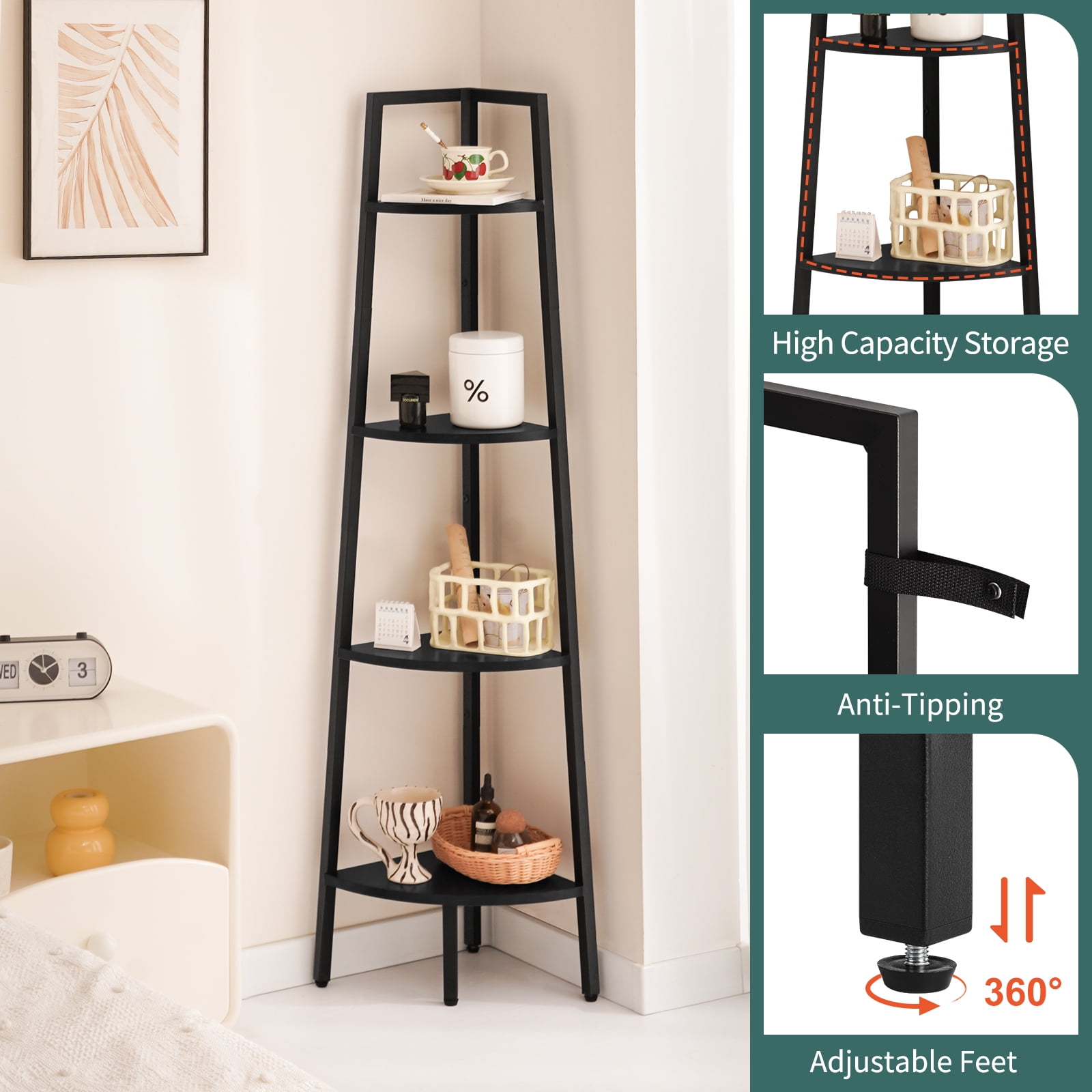 Yoobure Open Bedroom 4Tier Corner Shelf, Corner Bookshelf Bookcase & Display Shelf  (图5)