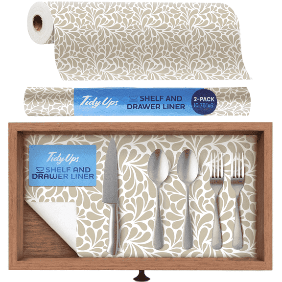 TidyUps Shelf Liner, Sandstone Petals, 10.75 x 6 in, Non-Slip Drawer and Cabinet Liner, 2 Pack