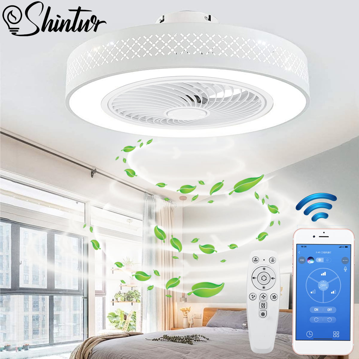 Shintur 40W Ceiling Fan Light APP & Remote Control LED Lamps Dimmable 