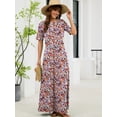 thumbnail image 2 of Chiclily Women's Summer Short Sleeve Maxi Dress with Pockets - Soft Casual Loose Long Boho Sundress for Beach & Vacation, Numerous Flowers Size 2XL, 2 of 7