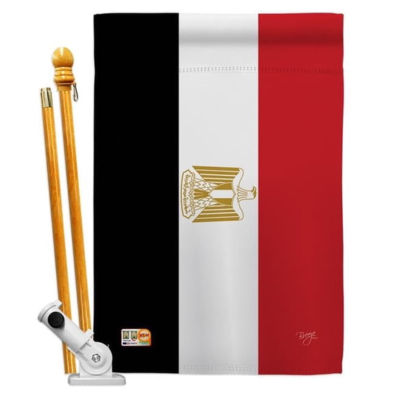 Breeze Decor BD-CY-HS-108246-IP-BO-D-US15-BD 28 x 40 in. Egypt Flags of the World Nationality Impressions Decorative Vertical Double Sided House Flag Set with Pole Bracket & Hardware