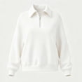 thumbnail image 5 of Ghalytn Women's Quarter Zip Collared Sweatshirt, Long Rib Cuff Sleeve Drop Shoulder Relaxed Fit Pullover Top, 5 of 5